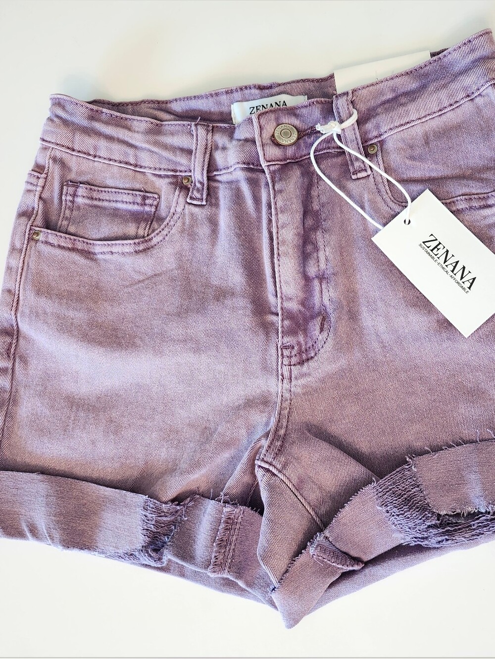 NWT Zenana Blackberry Purple Boho Distressed Denim Cut Off Shorts Size Small